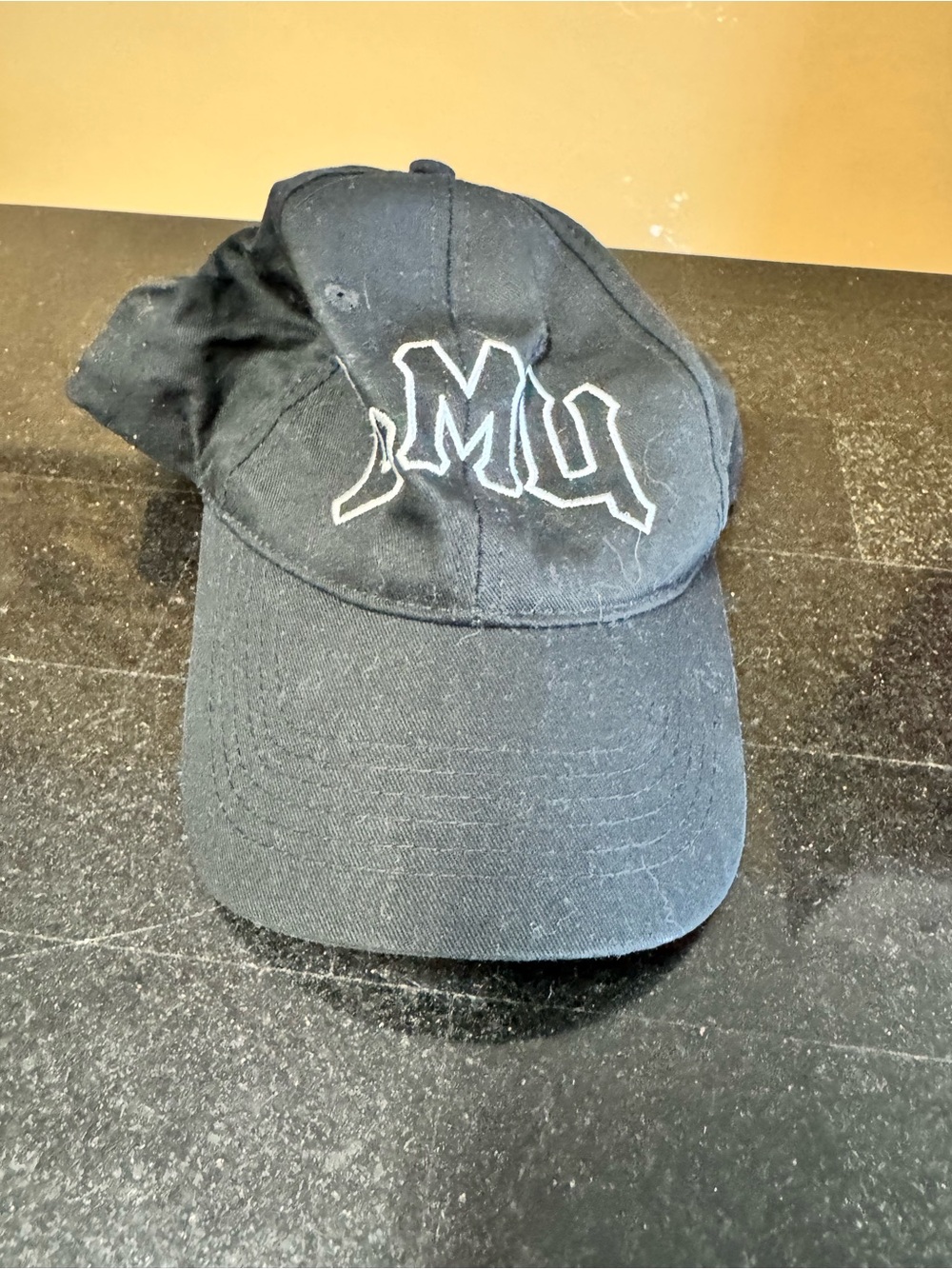 Black Embroidered 'MU' Logo Baseball Cap